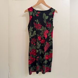 Casual Corner Black and Red Floral Midi Dress